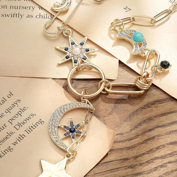 Gothic Boho Moon and Star Necklace Gold Zinc Jewelry for Women - Picture 7 of 7